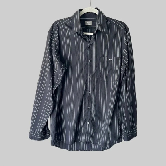 Lacoste Striped Black Button Down  Shirt - Picture 1 of 15